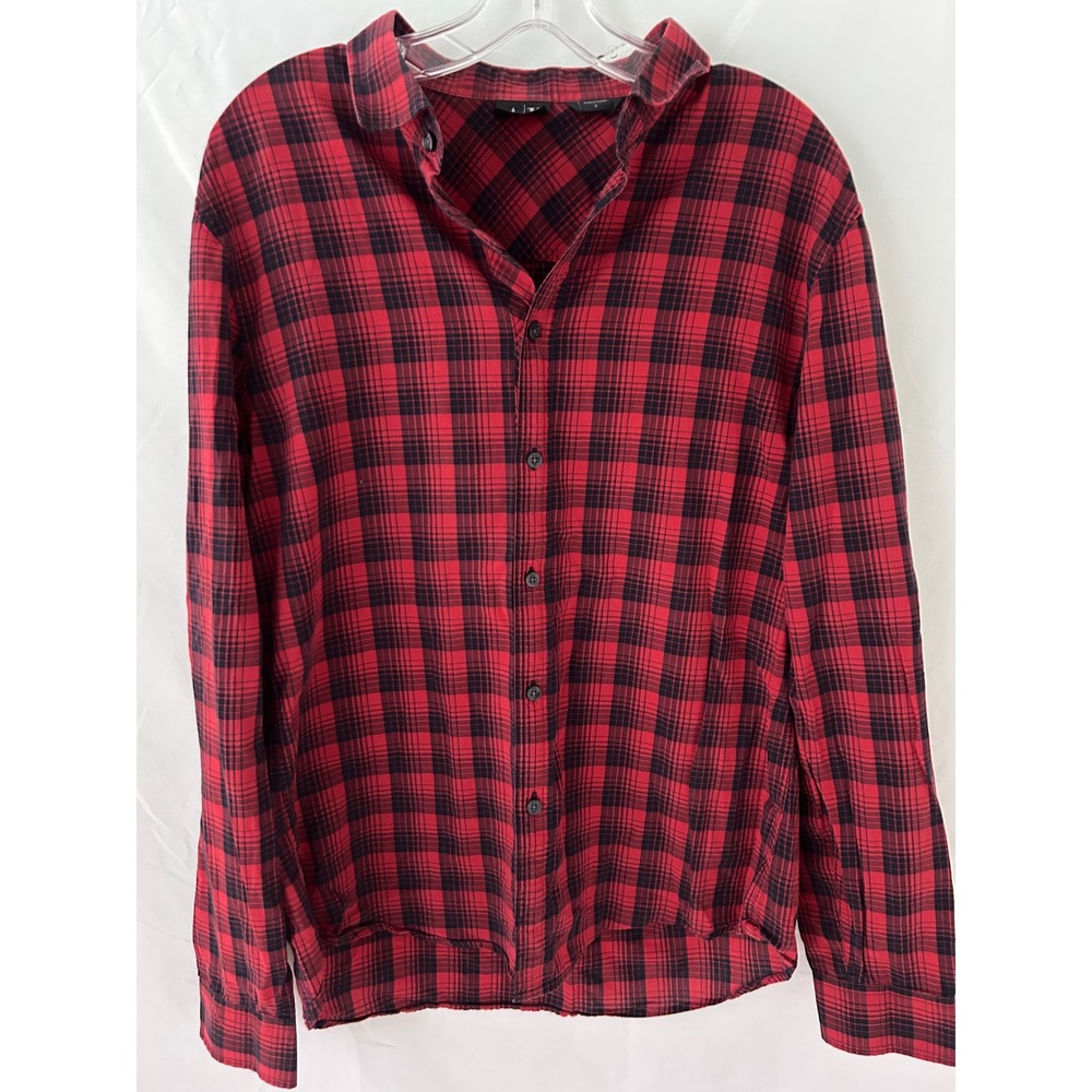 Armani Exchange A|X Red &‎ Black Plaid Long Sleeve Casual Button-Up Shirt